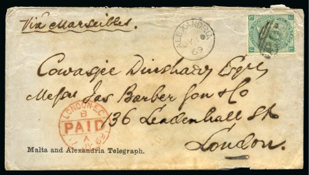 Stamp of Egypt » British Post Offices » Alexandria 1869 (10.7) Printed Telegraph envelope “Malta and
