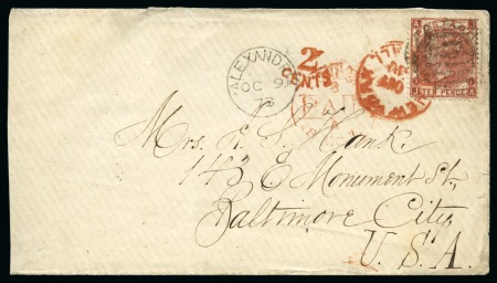 Stamp of Egypt » British Post Offices » Alexandria 1873 (9.10) Letter from Alexandria to Baltimore, U.S.A, franked with Great Britain 10d plate 1, tied “B01”