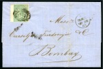 1862 (28.11) Letter from Suez to Bombay, franked Great Britain 1s, tied “B02”