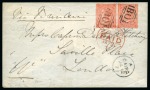 Stamp of Egypt » British Post Offices » Cairo 1873 (12.1) Cover from Cairo to London, franked with a pair of 4d, cancelled “B01”