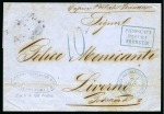 Stamp of Egypt » Italian Post Offices » Alexandria 1863 (1.6) Folded cover to Italy with Alessandria d’Egitto cds, boxed PIROSCAFI / POSTALI / FRANCESI hs & “10” (decimes) all in blue