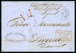 1863 Folded stampless cover from the Austrian PO in Alexandria to Livorno with boxed “PIROSCAFI POSTALI AUSTRIACI” hs