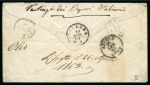 1863 (3,4) Envelope from Cairo to Italy with “Posta Europea/Cairo”, subsequently transferred to the Italian P.O. at Alexandria