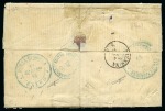 1863 (4.9) Incoming combination folded cover to Cairo, franked by Sardinia 1855-61 40 c. pair and transferred to Posta Europea in Egypt