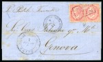 Stamp of Egypt » Italian Post Offices » Alexandria 1864 Folded cover from Cairo to Genova, forwarded to Alexandria by Posta Europea, franked in transit by Italy 40c pair