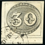 Stamp of Brazil » 1843 Bull's Eyes 1843, 30r black, worn impression, semi-xiphopagus with "filigrana de sutura"