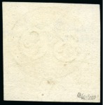1843, 30r black, worn impression, semi-xiphopagus with "filigrana de sutura"