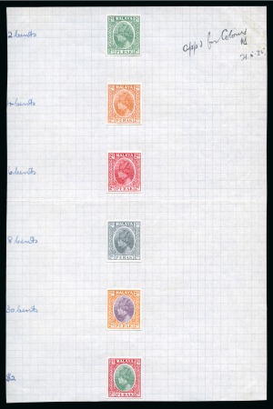 1935 De La Rue archive page with 6 imperf. colour trials of the 2c