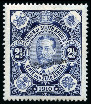 1910 Opening of Union Parliament 2 1/2d with "Specimen" overprint in small black italic letters