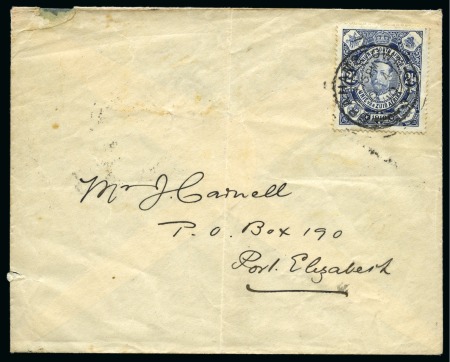 1910 Opening of Union Parliament 2 1/2d tied to envelope on FIRST DAY OF ISSUE