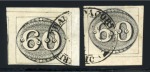 Stamp of Brazil » 1843 Bull's Eyes 1843, 60r black, early impression, two spectacular spectacular examples originating from the same cover