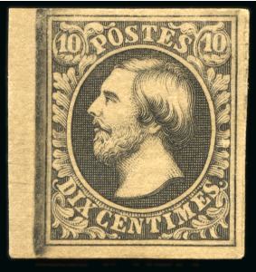Stamp of Luxembourg 1852-58 First Issue assembly comprising 21 used stamps, including 10c essay on card