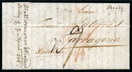 Stamp of Russia » Russia Imperial Pre-Stamp Postal History 1805, April 7 entire letter from Tulchin (Ukraine) to Tarragona (Spain)