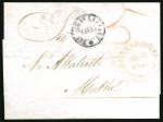 1845 (9.3) Folded cover from Alexandria to Malta, bearing ALEXANDRIA/ MR 10 1845 datestamp in red