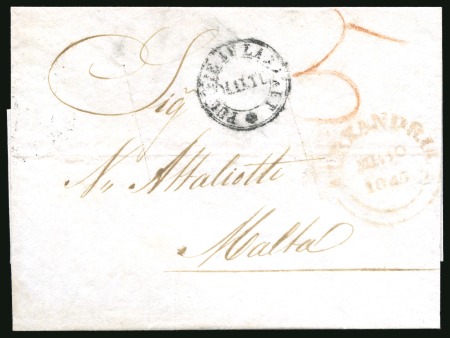 Stamp of Egypt » British Post Offices » Alexandria 1845 (9.3) Folded cover from Alexandria to Malta, bearing ALEXANDRIA/ MR 10 1845 datestamp in red