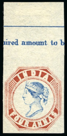 Stamp of India » 1854 Lithographs Spence 41: 4a brown red and dark blue on thin yellowish (almost pelure) paper