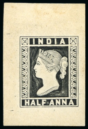 Stamp of India » 1854 Lithographs Spence 84: 1/2a black on yellowish card