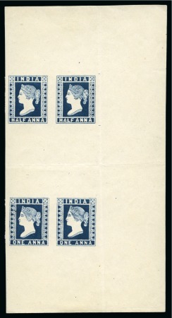 Stamp of India » 1854 Lithographs Spence 88/40: 1/2a dark blue in two vertical pairs se-tenant with 1a dark blue from the right hand side of the plate