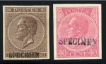 Stamp of Belgium » Belgique. Léopold 1er - Nouveau Type (COB 17-21) 30c brun foncé et 40c rose pâle non dentelé avec surcharge SPECIMEN
