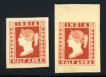 Spence 102: 1/2a red on thin yellowish unwatermarked paper, pos.8 and pos.15 singles