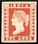 Stamp of India » 1854 Lithographs Spence 42: 1a vermilion on gummed lighter yellowish paper