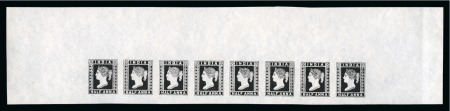 Stamp of India » 1854 Lithographs Spence 113: 1/2a black on white wove paper strip of eight from the top of the pane
