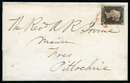 Stamp of Great Britain » 1840 1d Black and 1d Red plates 1a to 11 1840 1d Black pl.1a IA, very worn state, tied to 1840 (June 16) wrapper from Glasgow to Pitlochry (Scotland) tied by red Maltese Cross