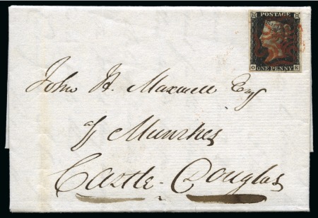 Stamp of Great Britain » 1840 1d Black and 1d Red plates 1a to 11 1840 1d Black pl.1a OK, tied to 1841 (Jan 11) entire from Lockerbie to Castle Douglas (Scotland) tied by crisp upright red Maltese Cross
