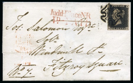 Stamp of Great Britain » 1840 1d Black and 1d Red plates 1a to 11 1840 1d Black pl.6 QB, fine to very good margins, tied to 1840 (Sep 19) wrapper sent within London by crisp EXPERIMENTAL black Maltese Cross