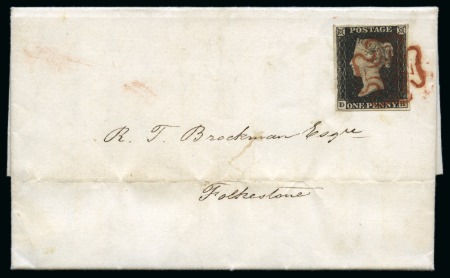 Stamp of Great Britain » The "Quercus" Collection » May Dates 1840 1d Black pl.1a DH tied to 1840 (May 8) entire from London to Folkestone tied by crisp red Maltese Cross on the third day of usage