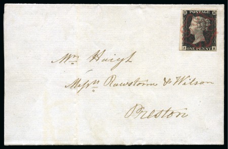 Stamp of Great Britain » The "Quercus" Collection » Coloured Maltese Cross Cancellations 1840 1d Black pl.1b JA tied to 1840 (Oct 4) entire from Ormskirk by crisp PINK Maltese Cross