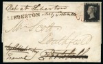 1840 1d Black pl.1b QI tied to 1841 (Jan 15) wrapper from Haddington to Portobello (Scotland), redirected twice