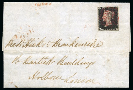 1840 1d Black pl.2 QF tied to 1840 (Nov 15) wrapper from Burton-on-Trent (Staffordshire) by crisp pinkish-red Maltese Cross