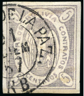 Stamp of Bolivia 1867 5c lilac, large margins, used