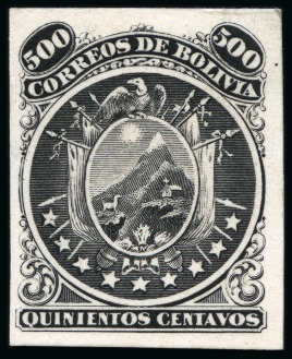 Stamp of Bolivia 1868-69 Coat of Arms "Nine Stars" and "Eleven Stars" plate proofs