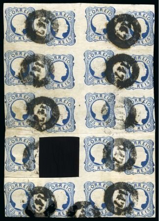 Stamp of Portugal 1855-56 25r blue, type II, the largest recorded used multiple