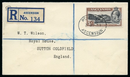 Stamp of Ascension » King George V 1934 (Sep 3) Set of four registered "Wilson" covers to England franked by 1934 set of 10