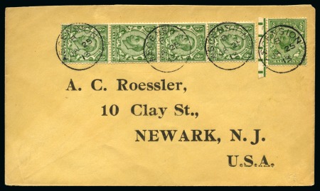 Stamp of Ascension » Great Britain Used in Ascension Ascension 1913 (Jan 25) printed Roessler cover to USA correctly franked at 2½d. foreign rate by Great Britain 1911-12 ½d. green (