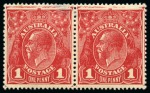 1914-20 KGV 1d carmine red pair wmk small crown with PRINTING FLAW, mint