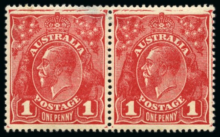 Stamp of Australia » Commonwealth of Australia 1914-20 KGV 1d carmine red pair wmk small crown with PRINTING FLAW, mint