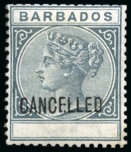 Stamp of Barbados Barbados 1882 Perforated colour trials, eight examples in the colours of the ½d. to 5/- the 4d. in grey and the 6d. Imperf. 