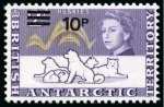 British Antarctic Territory 1971 10p on 2s violet and orange-sepia Huskies, variety "WMK INVERTED" 