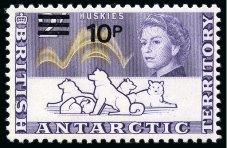 Stamp of British Antarctic Territory  British Antarctic Territory 1971 10p on 2s violet and orange-sepia Huskies, variety "WMK INVERTED" 