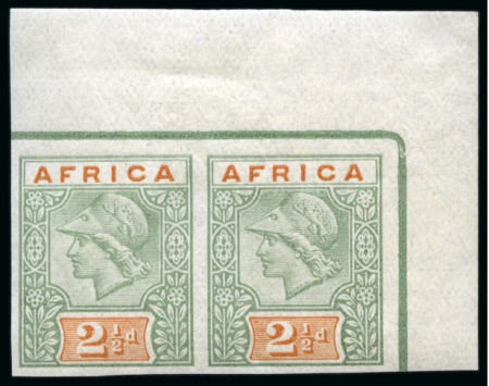 Stamp of British Empire General Collections and Lots » British Empire Essays 1902ca. De La Rue Minerva head imperforate printers samples with AFRICA 2 1/2d duty plate set of eigh