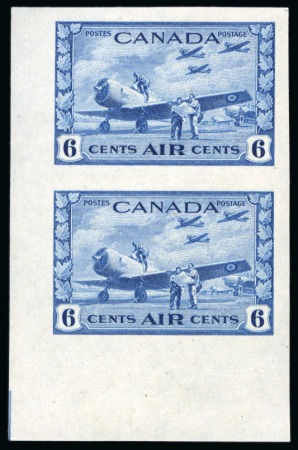 Stamp of Canada Canada 1942-48 "War Effort" 6c blue "Air" IMPERFORATE vertical proof pair
