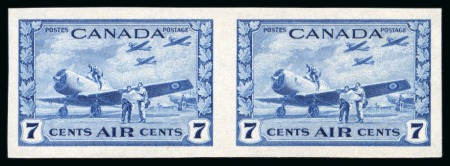 Stamp of Canada Canada 1942-48 "War Effort" 7c blue "Air" IMPERFORATE horizontal proof pair, 