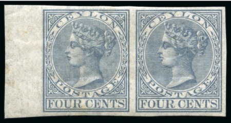 Stamp of Ceylon CEYLON 1872-80 4c grey (proof) imperf. horizontal pair from the left of sheet,