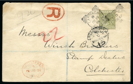 Stamp of Cyprus Cyprus 1891 (Dec 19) cover registered from Larnaca to Colchester ex Winch Brothers correspondence, 