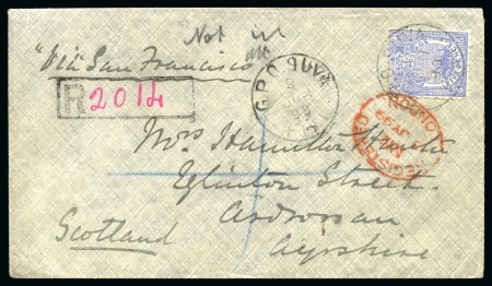 Stamp of Fiji Fiji 1899 (9 JUN) registered cover from Suva to Scotland, Hamilton Hunter correspondence, 