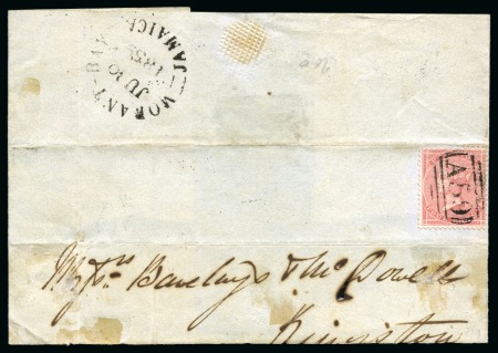 Stamp of Jamaica Jamaica 1859 (Ju 30) large part outer wrapper from Morant Bay to Kingston, ex Barclays and McDowell correspondence,  